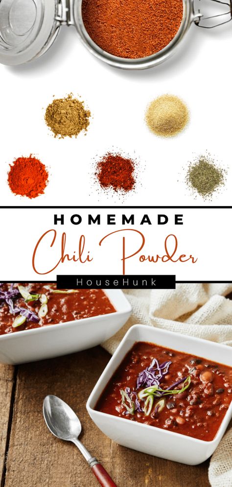 This Homemade Chili Powder Recipe with cayenne pepper, garlic powder, paprika, oregano, and cumin is perfect for adding flavor to your chili recipes and mexican food recipes. It is easy to make and is a great recipe for texmex, southwestern foods, dry rubs, and chili. #chili #seasoning #spices #homemadeseasonings Tap to see more recipes and cooking inspiration from House Hunk + Fatherhood at Its Finest Paprika Powder Recipe, Chili Powder Recipe, Homemade Chili Powder, Chili Chili, Dry Rubs, Dry Mixes, Drink Inspiration, Chili Seasoning, Red Dirt