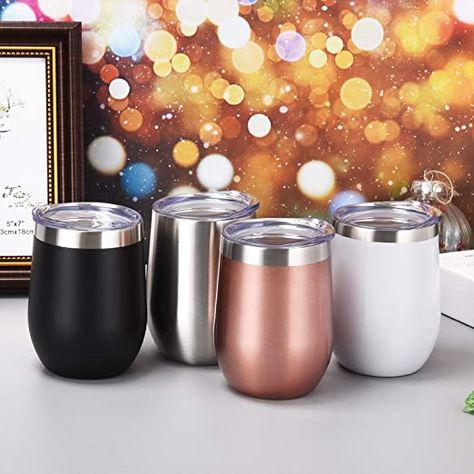 4 Pack 12Oz Stemless Wine Tumbler Wine Glasses Set of 4 Stainless Steel Cups with Lid and Straw for Women Men Family Daily Use Gifts For Rv Owners, Plates Kitchen, Rv Gifts, Fun Wine Glasses, Pantry Food, Glassware Kitchen, Healthy Choice, Cutlery Sets, Cooking Ingredients