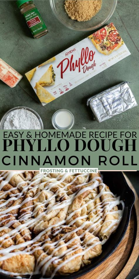 Easy Phyllo Dough Dessert, Phylo Pastry Desserts, Phyllo Dough Meat Rolls, Fill Dough Recipes, Phyllo Dough Cinnamon Twists, Phyllo Sweet Rolls, Cream Cheese Phyllo Dough Recipes, Phyllo Cream Cheese Dessert, Phyllo Cinnamon Rolls