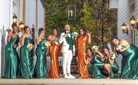 Burnt Orange And Emerald Green Wedding, Emerald Green And Burnt Orange, Green And Burnt Orange Wedding, Green Tux, Green And Burnt Orange, Orange Wedding Cake, Wedding Theme Color Schemes, Burnt Orange Wedding, Burnt Orange Weddings