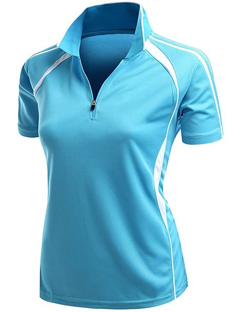 Xpril Women's Coolmax 2 Tone Collar Zipup Polo T-Shirt at Amazon Women’s Clothing store: $13.99 Water Goals, T Shirt Sewing Pattern, Polo Shirt Outfits, Work Tips, Polo Shirt Design, Fashion D, Sporty Design, Water Water, Blue Polo Shirts