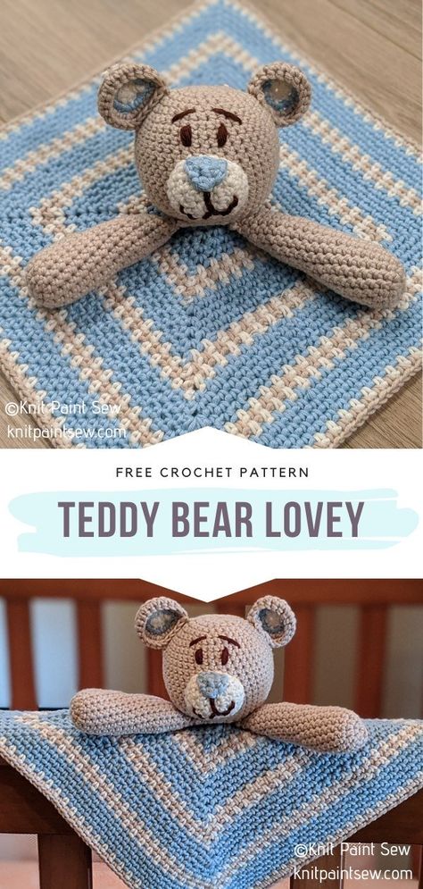 Teddy Bear Lovey Free Crochet Pattern, Stitch Teddy, Crochet Lovely, Baby Rug, Bear Lovey, Crochet Granny Squares, Crochet Toys Free Patterns, Kids Crochet Pattern, Lovey Pattern