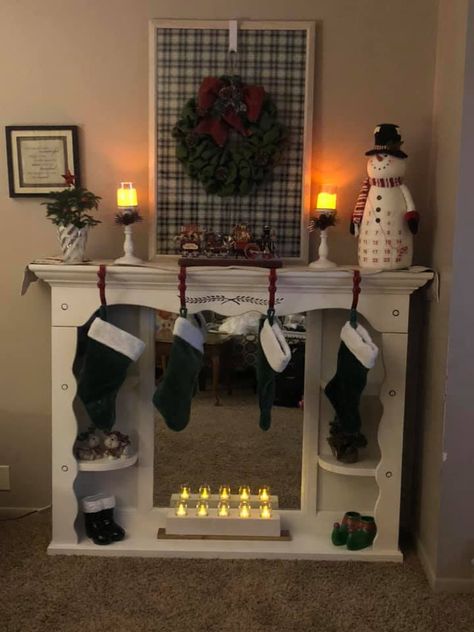 Faux Fireplace made from a dresser Hutch!!  Great idea! Fireplace Dresser, Faux Fireplace Mantel, Dresser Hutch, Faux Fireplace Mantels, Fake Fireplace, Gorgeous Fireplaces, Fall Fireplace, Faux Fireplace Diy, Build A Fireplace