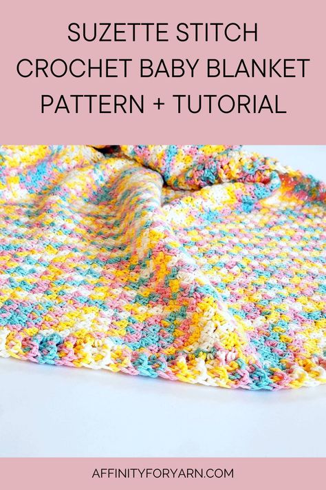 This is an easy crochet baby blanket pattern that makes the perfect homemade baby shower gift. This free crochet pattern consists of the Suzette Stitch using double crochet, half double crochet, and single crochet stitches that is a one row repeat to make a beautiful baby blanket. The border is a ribbed stitch pattern that consists of front post double crochet and back post crochet stitches. The crochet blanket pattern includes picture tutorials and link to video tutorial as well. Suzette Stitch Crochet, Easy Crochet Baby Blanket Pattern, Crochet Blanket Border, Baby Blanket Crochet Pattern Easy, Crochet Baby Blanket Pattern, Beautiful Baby Blanket, Crochet Tutorial Pattern, Easy Crochet Baby Blanket, Crafts Crochet