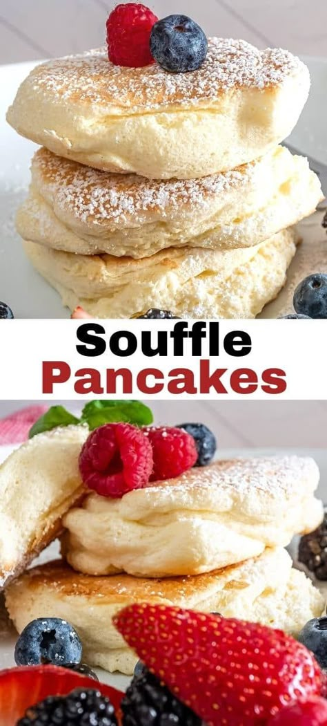 Souffle Pancake, Soufflé Pancakes, Fluffy Pancake Recipe, Flavored Pancakes, Souffle Pancakes, Souffle Recipes, Tasty Pancakes, Breakfast Pancakes, Breakfast Brunch Recipes