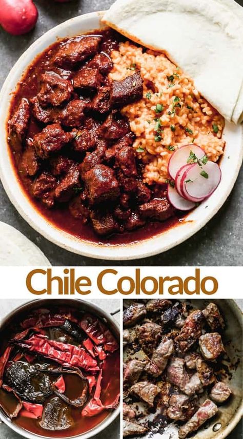 Chile Colorado Instant Pot, Red Hatch Chile Recipes, Red Chile Beef, Chile Colorado Recipe, Mexican Chiles, Colorado Burritos, Beef Chile, Chili Colorado Recipe, Sukiyaki Recipe