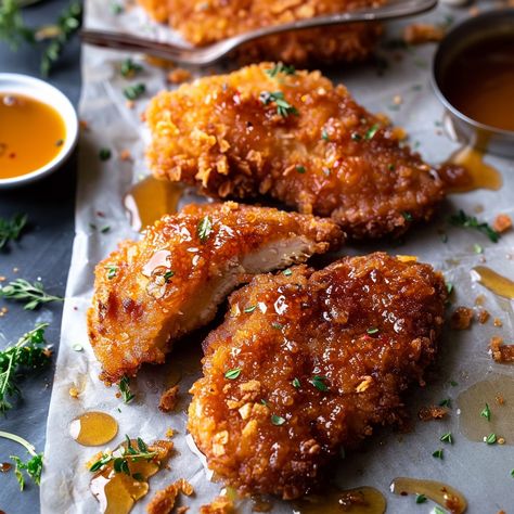 Baked Crunchy Hot Honey Chicken - Recipes, Tasks & Tools Baked Crunchy Hot Honey Chicken, Crunchy Hot Honey Chicken, General Chicken Recipe, General Chicken, Dinner Date Recipes, Crispy Honey Chicken, Hot Honey Chicken, Honey Chicken Recipe, Chicken Breast Tenderloins