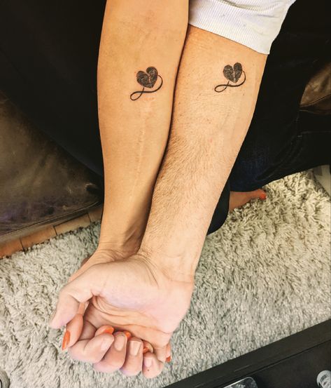 Thumbprint Tattoos Couples, Husband And Wife Tattoos, Thumbprint Tattoo, Small Best Friend Tattoos, Fingerprint Tattoos, Couples Tattoo, Wife Tattoo, Best Couple Tattoos, Minimalistic Tattoo