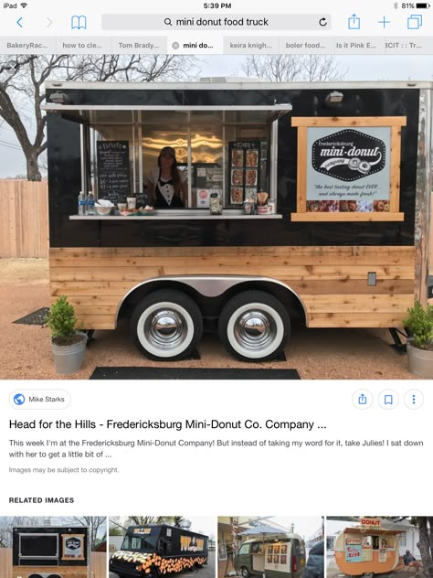 Food Trailer Exterior Design, Food Truck Eating Area, Rustic Food Truck Design, Food Trailer Exterior Design Ideas, Cargo Trailer Food Truck, Black Coffee Trailer, Black Food Trailer, Food Trailers Design, Coffee Trailer Exterior Design