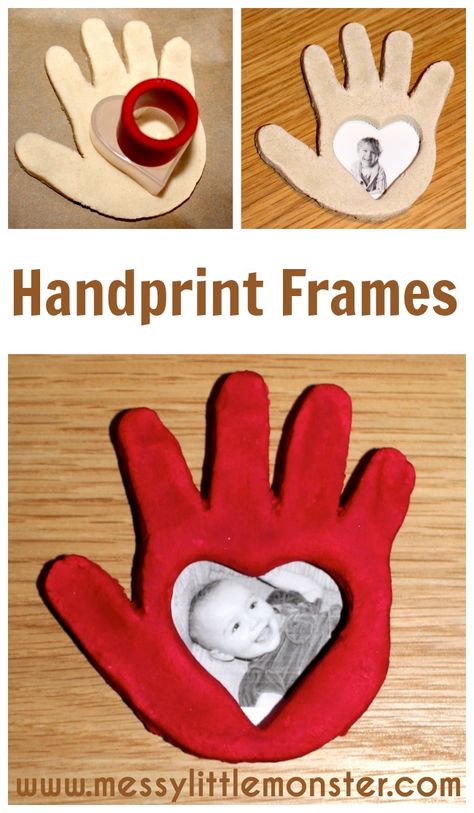 Salt dough handprint frame instructions.  A simple Valentines day or Mothers day craft for kids including babies, toddlers, preschoolers, eyfs. Handprint Frame, Salt Dough Handprint, Craft Preschool, Mothers Day Crafts For Kids, Daycare Crafts, Handprint Art, Fathers Day Crafts, Salt Dough, Childrens Crafts