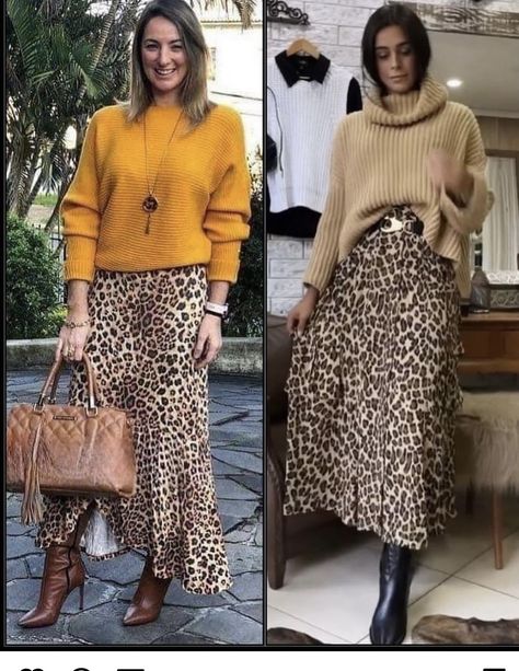 Animal Print Skirt Outfit, Leopard Print Skirt Outfit, Midi Skirt Outfits, Leopard Skirt Outfit, Dress Trending, Printed Skirt Outfit, Skirt Outfit Fall, Leopard Print Outfits, Leopard Outfits