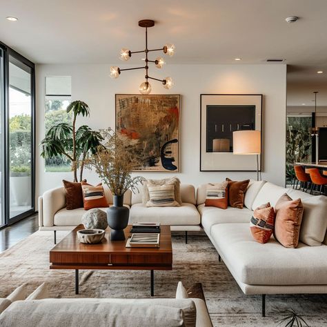 Symmetry in design meets asymmetrical layouts, creating a sense of balance in the living space American Living Room Design, American Living Room, Painted Concrete, Living Room Design Inspiration, Concrete Porch, Livingroom Layout, Decor Home Living Room, Living Room Decor Apartment, Living Room Inspo