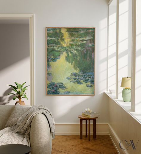 Different Apartment Aesthetics, Monet Room Aesthetic, Monet Room Decor, Claude Monet Home, Monet Paintings Wall Art, Monet Paintings Home Decor, Monet Wall Print, Large Scale Wall Art, Rustic Landscaping