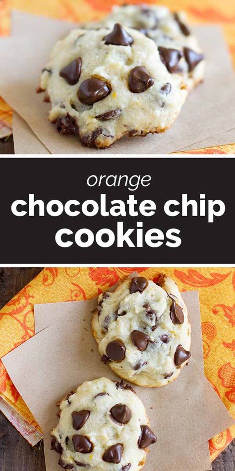 Orange Chocolate Chip Cookies - Soft chocolate chips cookies with a hint of orange make these a favorite cookie! #cookie #chocolatechip #orange #chocolate #dessert #baking Chocolate Chip Cookies Gluten Free, Cream Cheese Chocolate Chip Cookies, Chocolate Orange Cookies, Taste And Tell, Chocolate Chips Cookies, Orange Cream Cheese, Chocolate Deserts, Cookies Gluten Free, Fluff Desserts