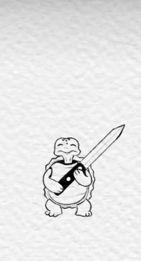 Simple Cute Tattoo Outlines, Matching Knife Tattoos For Best Friends, Cute Animals Holding Knives Tattoo, Turtle Tatoos Ideas, Funny Turtle Drawings, Funny Turtle Tattoo, Animals With Knives Drawings, Animal Holding Knife Tattoo, Small Turtle Drawing