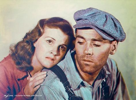 Henry Fonda and Dorris Bowdon in John Steinbeck's 'The Grapes of Wrath' (1940) (Colour by RJM) The Grapes Of Wrath, Hollywood Poster, Jurassic Park 1993, Galaxy Movie, Grapes Of Wrath, Henry Fonda, John Steinbeck, Black And White Photos, Home Poster