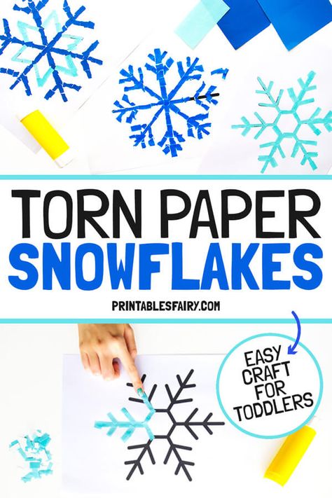 This Torn Paper Snowflake craft is perfect for toddlers and preschoolers. It's a quick Winter activity that will help your kids develop their fine motor skills while having fun! Torn Paper Snowflake, Paper Snowflake Craft, Abc Activities Preschool, Tk Ideas, Snowflake Outline, Winter Activities For Toddlers, Adaptive Art, Easy Toddler Crafts, Snowflakes Art