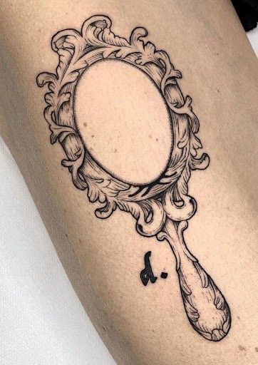 Vintage Mirror Tattoo, Mirror Tattoo, Victorian Tattoo, Mirror Tattoos, Framed Tattoo, Funky Tattoos, Type Tattoo, Petite Tattoos, Tattoo Portfolio