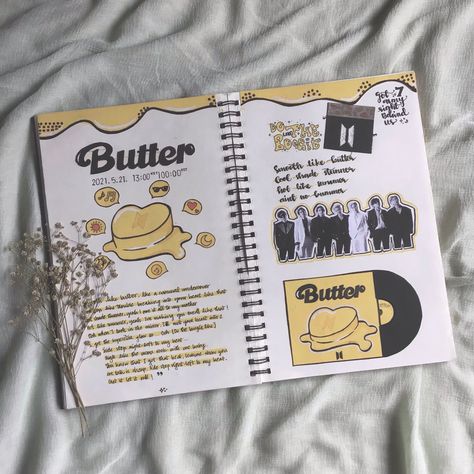 Bt21 Journal Ideas, Bts Book Ideas, Bts Journal Ideas Aesthetic, Butter Journal, Bts Journal Ideas, Bts Dairy, Bts Diary, Bts Journal, Bullet Journal Ideas Templates