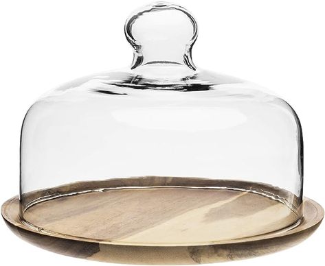 Amazon.com | MyGift 7.5 Inch Small Clear Glass Dessert/Cheese Cloche Dome with Acacia Wood Serving Tray: Cake Stands Amish Butter, Cheese Display, Tray Cake, Cloche Domes, Cake Stand With Dome, Glass Dessert, Cake Dome, Cheese Dome, Fruit Display