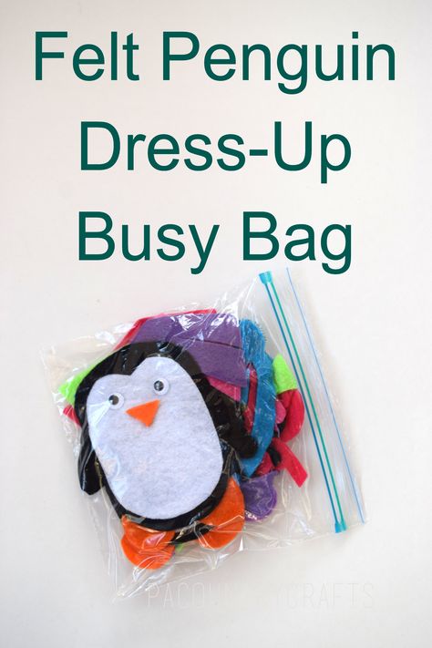 Felt Busy Bag, Doll Dress Pattern, Felt Penguin, Flannel Board Stories, Quiet Toys, Quiet Time Activities, Busy Boxes, Chill Time, Quiet Activities