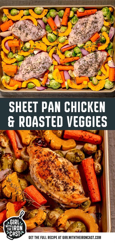 My sheet pan chicken and veggies is a dinner staple you'll want to add to your weekly rotation. Juicy, crispy chicken pairs perfectly with tender carrots, Brussels sprouts, and delicata squash for a delicious meal any night of the week. It's easy to prepare, customizable to your tastes, and requires just one pan, making cleanup a breeze. A must-try recipe! Sheet Pan Chicken And Veggies, Pan Chicken And Veggies, Delicata Squash Recipe, Grilled Asparagus Recipes, Produce Recipes, Sheet Pan Dinners Chicken, Chicken And Veggies, Sheet Pan Chicken, One Pan Dinner