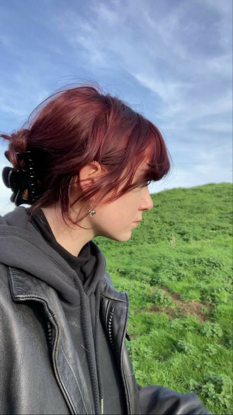 Cherry Hair Aesthetic, Ruby Hair Color, Red Hair Shades, Black Cherry Hair Color, Red Hair With Bangs, Red Hair Color Ideas, Wine Hair Color, Cherry Red Hair, Wine Red Hair