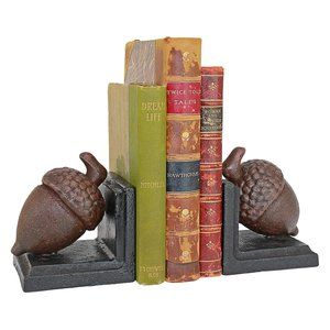 Rustic Bookends, Indoor Garden Decor, Oak Leaves And Acorns, Cannoli Recipe, Industrial Gears, Bookshelf Inspiration, Dog Bookends, Wood Bookends, Acorn And Oak