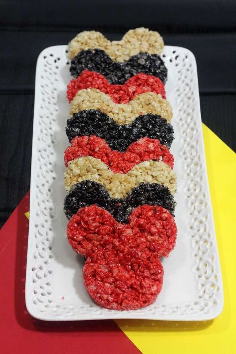 Rice Krispies Mickey Mouse Treats Mickey Mouse Rice Krispie Treats, 1st Birthday Dessert Table, 3rd Birthday Mickey Mouse, Disney Themed Crafts, Oh Twodles Birthday Party, Mickey Mouse Desserts, Mouse Recipes, Mickey Mouse Birthday Ideas, Mickey Mouse Treats