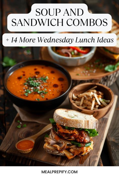 A comforting combo of tomato soup and a sandwich, a classic choice for warm and filling lunch ideas. Soup And Sandwich Combos, Sandwich Combos, Soup Sandwich, Meal Prep Ideas, Classic Recipes, Midweek Meals, Free Meal, Soup And Sandwich, Yummy Lunches