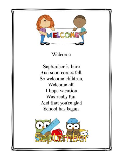 Welcome Back to School Poem Welcome To Nursery School, Welcome Back To School Worksheets, Welcome Poems, Seuss Snacks, Back To School Poem, School Poem, Poems For Students, Kindergarten Poems, Preschool Poems