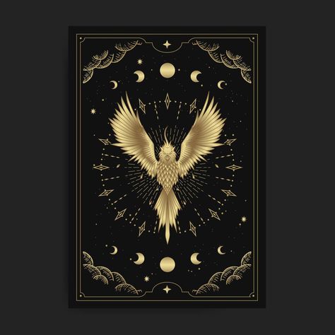 Phoenix bird gold Phoenix Aesthetic, Supernatural Au, Author Logo, Gold Drawing, Magic Theme, Phoenix Art, Gold Stock, Phoenix Bird, Mythical Beast