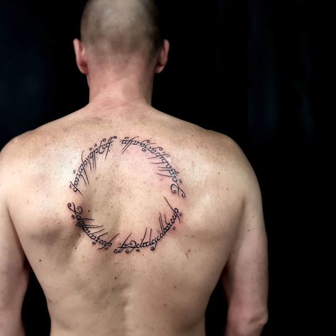 Circle Back Tattoo, Best Tattoo Placement, Fantasy Circle, Quote Tattoo Placement, Tattoo Dublin, Quote Tattoos Placement, Hat Tattoo, Tattoo Placement Ideas, Lord Of The Rings Tattoo