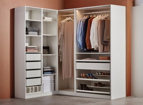 Dressing Pax Ikea, Small Walk In Wardrobe, Dressing Pax, Corner Wardrobe Closet, Dressing Ikea, Shoe Storage Unit, Hallway Furniture Storage, Ikea Wardrobe, Wardrobe Systems