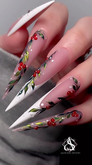 Stilleto Xmas Nails, Xmas Stiletto Nails, 30 Birthday Nails Art Designs, December Stiletto Nails, December Bday Nails, Sweater Nails Stiletto, Christmas Stellio Nails, Numbers On Nails Design, Stilleto Christmas Nail