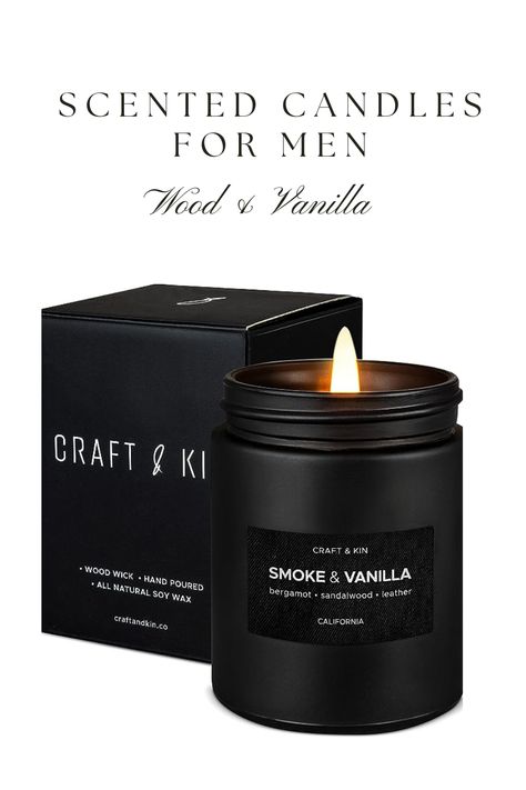 PREMIUM SOY CANDLE: This 100% soy wax, wood wick candle is made with essential oils that bring a strong masculine fragrance to your home. OUR MISSION: The Craft & Kin Collection is carefully designed and crafted with your home and family in mind. We believe that your home should be a collection of people and things you love. Our mission is to help you craft a little more of that love with your kin. Candles For Men, Masculine Candle, Candles Long, Men Masculine, Wood Wick Candle, Long Lasting Candles, Easy Fall Decor, Vanilla Scented Candles, Cozy Fall Decor