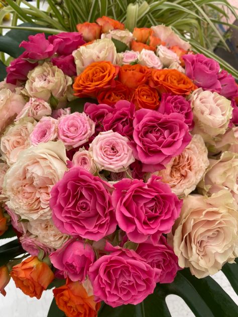 Pink Orange Flower Bouquet, Pink And Orange Wedding Bouquet, Sams Wedding Flowers, Pink And Orange Roses, Marrakesh Wedding, Lesbian Colors, Adriana Locke, Orange And Pink Flowers, Grad Party Inspo