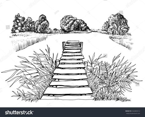 art arte art idea art drawing arts artes art aesthetic art aneme art animation  artfulness arteritis arter art idea Bridge Illustration Simple, Wooden Bridge Drawing, Bridge Tattoo Simple, White Willow Tree, Odyssey Art, Bridge Ideas, Simple Architecture, Path Art, Bridge Drawing