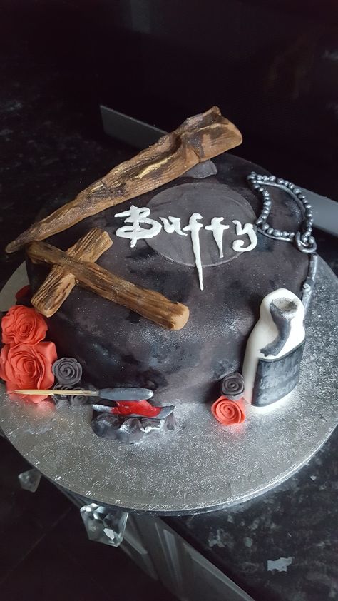 Buffy Themed Party, Buffy Birthday Party, Buffy The Vampire Slayer Birthday Party, Buffy Cake Birthday, Buffy The Vampire Slayer Party, The Vampire Diaries Birthday Cakes, Vampire Cake, Buffy The Vampire Slayer Jewelry, Buffy The Vampire Slayer Funko Pop