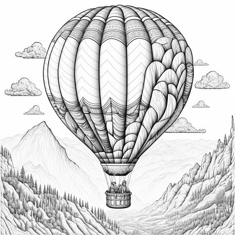 Airbaloon Drawing, Hot Air Balloon Sketch, Hot Air Balloon Line Art, Hot Air Balloon Line Drawing, Hot Air Balloon Drawing Illustration, Ballon Drawing, Hot Air Balloon Ink Drawing, Hot Air Balloon Drawing, Hot Air Balloon Tattoo