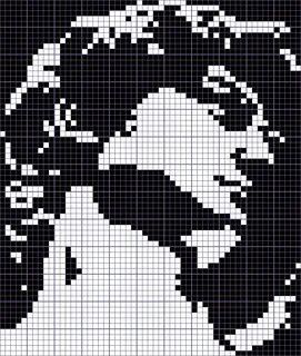 Frankenstein Pixel Art, Deftones Crochet Grid, Crochet Tapestry Pattern Black And White, Crochet Tapestry Grid Pattern, Nana Alpha Pattern, Black And White Tapestry Crochet, Alpha Patterns Black And White, Pixel Art Pattern Black And White, Monochrome Pixel Art