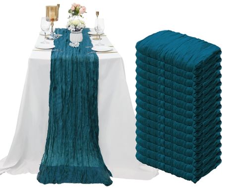 PRICES MAY VARY. 100% Polyester 【Quantity and Size】You will receive 15 pieces long Dark Teal cheesecloth table runner, enough quantity which will meet your wedding banquets and daily use or replace. The size of these rustic cheesecloth table runner is approx.35" wide and 10 feet length, which is large enough to cover a rectangle table or round tables which can accommodate 8 to 10 people. 10Ft is a ideal length for your party table decorations. The cheese gauze table runners can also be spliced t Family Reunion Banquet Ideas, Teal Wedding Decorations, Boho Wedding Table Runner, Dark Teal Weddings, Teal Table, Cheesecloth Table Runner, Christmas Dining Table Decor, Vintage Wedding Table, Boho Table Runner