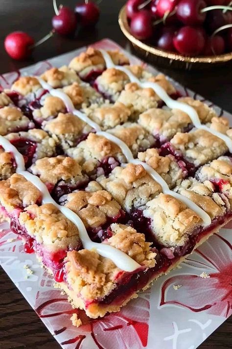 Cherry Pie Squares with Crumb Topping - An Organized Chaos Martha Stewart Sour Cherry Crumble Bars, Cherry Almond Squares, Thanksgiving Cherry Desserts, Crumb Top Cherry Pie, Sheet Pan Cherry Pie Bars, Sour Cream Cherry Pie, Cherry Pie Bars For A Crowd, Cherry Pie Squares, Cherry Streusel Pie