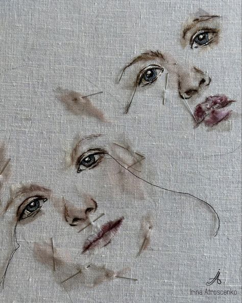 Textile Embroidery Art, Messy Embroidery, Textiles Portraits, Photography Embroidery, Textile Portraits, Stitched Collage, Sisters Portrait, Sister Embroidery, Collage Embroidery