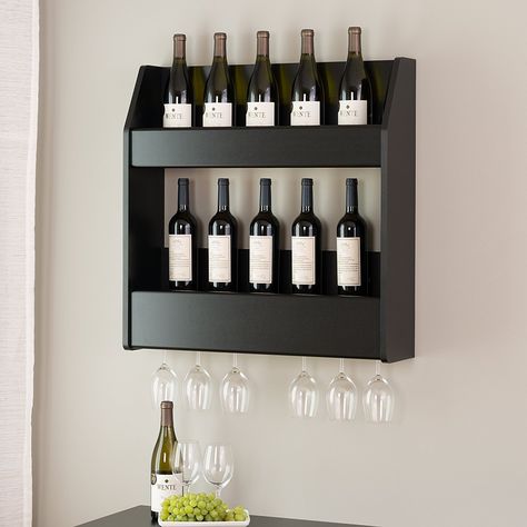 Amazon.com - Floating Wine Rack Liquor Bottle Storage Glass Holder Bar Wall Mount Pub Sturdy Black Modern Holds 20 Bottles - Liquor Rack, Pallet Deck Diy, Wine Rack Plans, Mounted Wine Rack, Wall Mounted Wine Rack, Wine Glass Rack, Bottle Wall, Wine Rack Wall, Wine Refrigerator