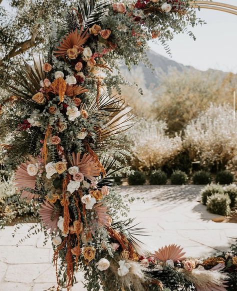 Rust And Greenery Wedding Arch, October Wedding Backdrop, Terracotta Wedding Alter, Fall Flower Arch Wedding, Boho Terracotta Wedding Ceremony Decor, Rust Orange Wedding Party, Altar Arch Wedding, Wedding Fall Arch, Rust Party Decor