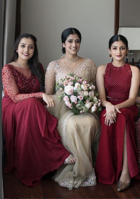 Bridesmaid Dresses For Reception, Brides Maids Dress Styles Kerala, Bride Sisters Dress, Cousins Dress Code For Kerala Wedding, Brides Maids Outfit, Kerala Bridesmaid Dresses, Engagement Dress For Bride Sister Indian, Dress Code For Kerala Wedding, Bridesmaid Dresses Kerala Christian