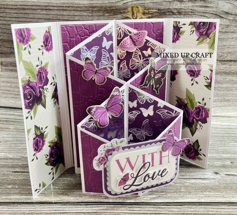 Cascade Cards Tutorial, Card Making Templates Cardmaking, Special Fold Cards Ideas, Scrapbook Card Ideas, Cascading Card, Card Shapes, Up Craft, Fancy Fold Card Tutorials, Butterfly Stickers