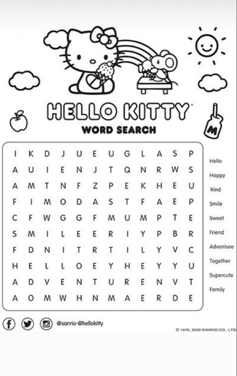 Hello Kitty Word Search, Hello Kitty Book, Hello Kitty Colouring Pages, Images Hello Kitty, Hello Kitty Printables, Hello Kitty Crafts, Kitty Coloring, Hello Kitty Aesthetic, Hello Kitty Coloring