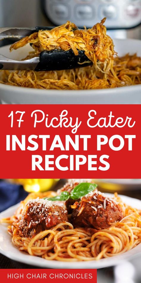 Collage of quick and easy Instant Pot recipes for picky eaters. Few Ingredient Instant Pot Meals, Family Dinner Ideas Instant Pot, Amazing Instant Pot Recipes, Picky Eater Instant Pot Recipes, Healthy Cheap Instant Pot Recipes, Dinner Recipes For Family Instant Pot, Easy Family Instant Pot Meals, Instant Pot Recipes For Picky Eaters, Instant Pot Kids Recipes